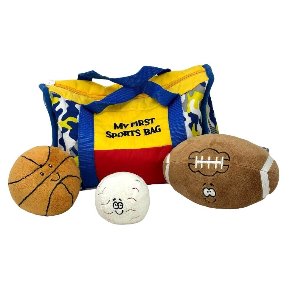 PREXTEX My First Sports Bag Plush Smiley Faces Basketball Baseball Football
